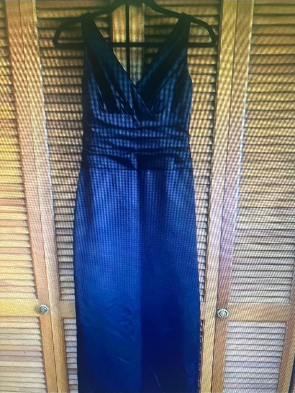 Classic Deep Blue V-Neck Satin Prom Dress